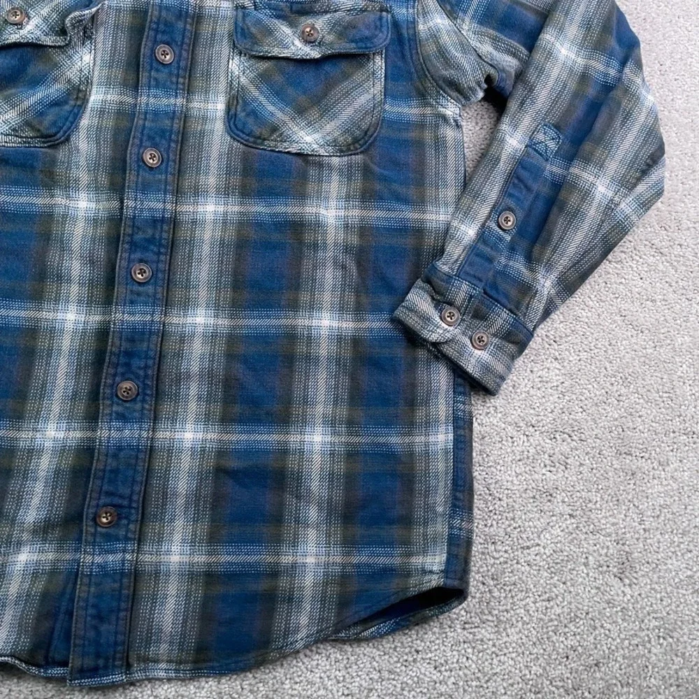 Duluth Shirt Mens Small‎ Blue Grey Heavy Burlyweight Flannel Workwear Tradesman
